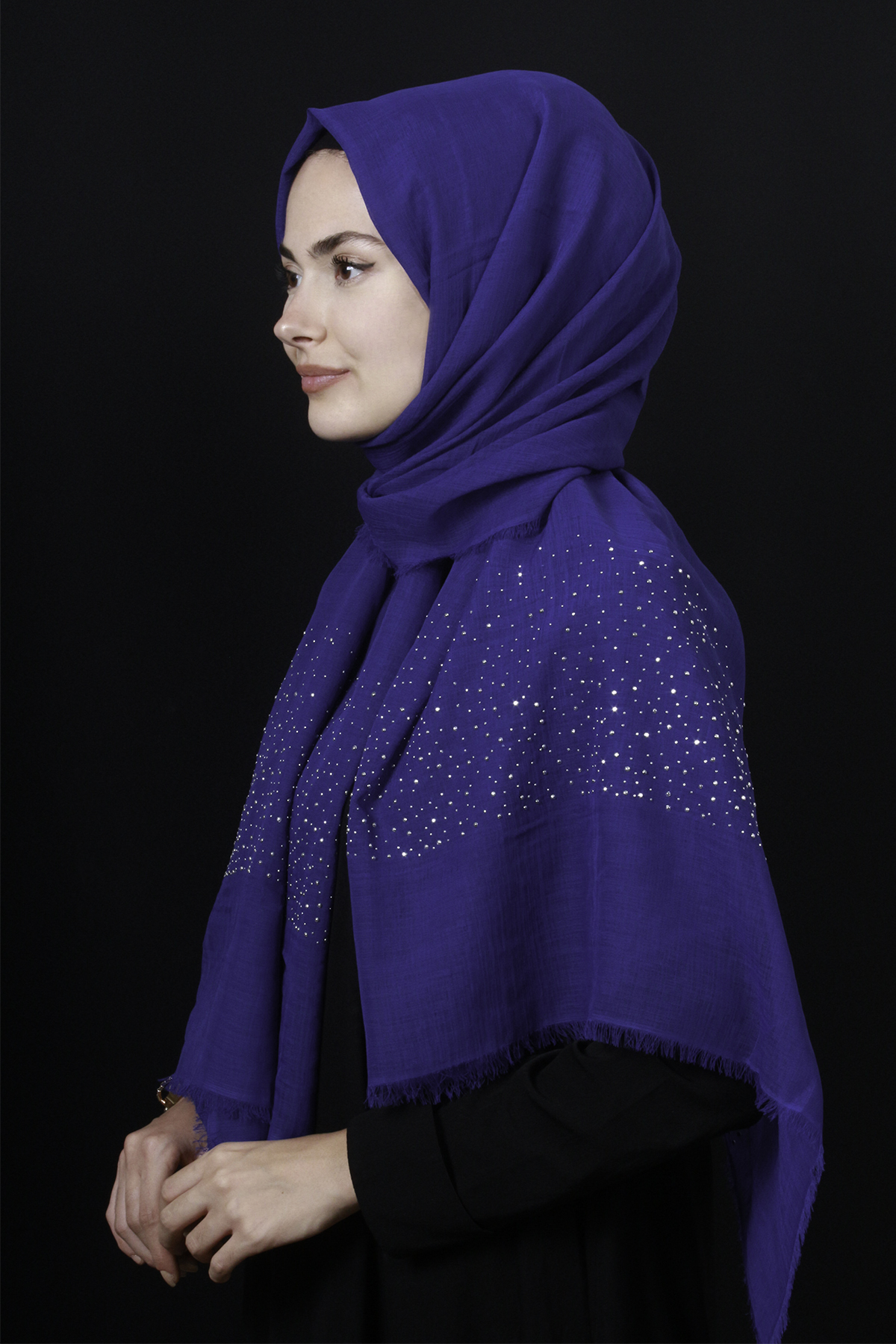 Taşlı Haiti Şal 2801-1 Saks Mavisi