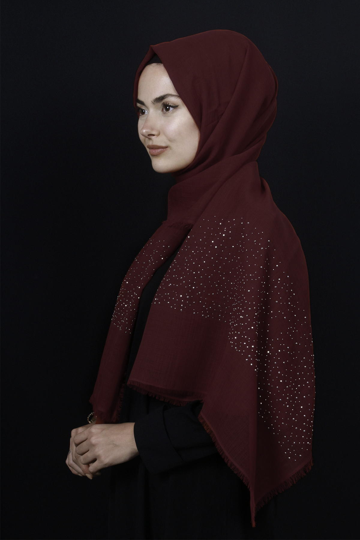 Taşlı Haiti Şal 2801-2 Bordo