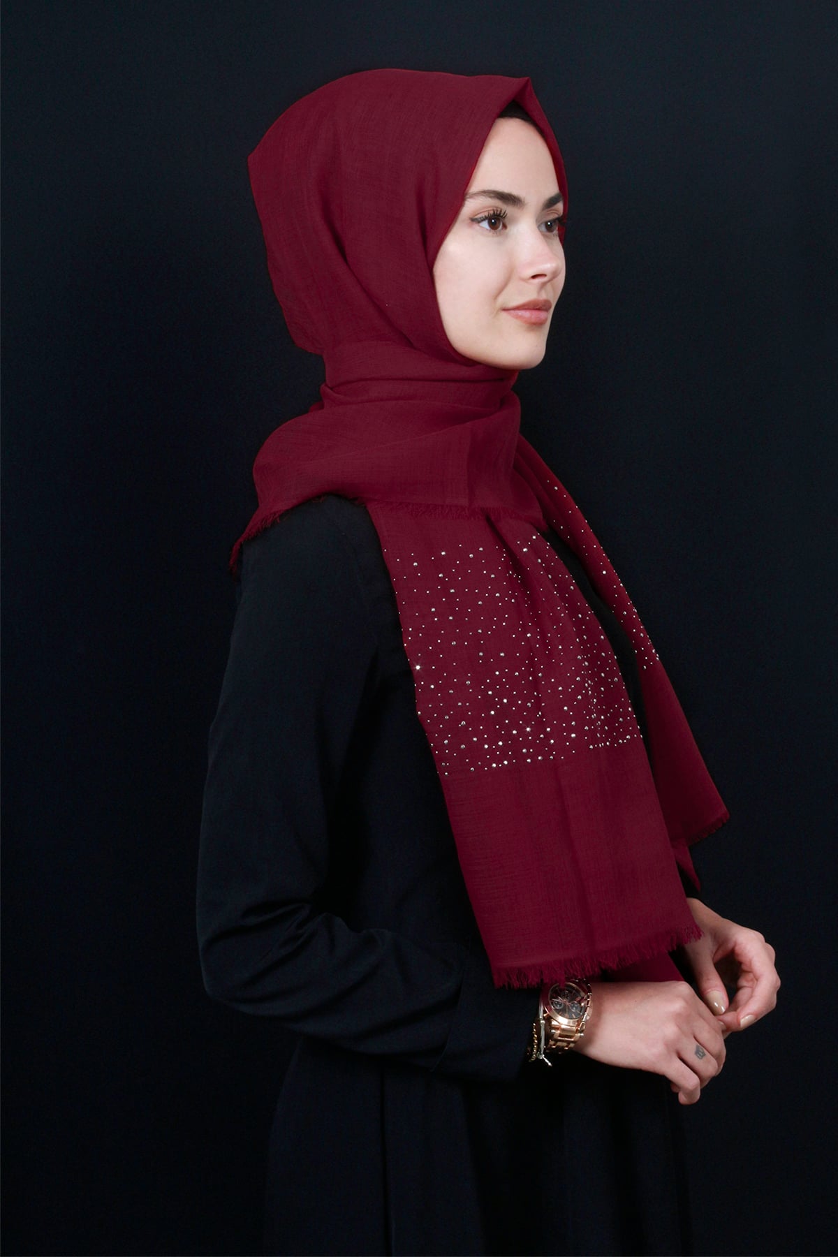 Taşlı Haiti Şal 2801-2 Bordo