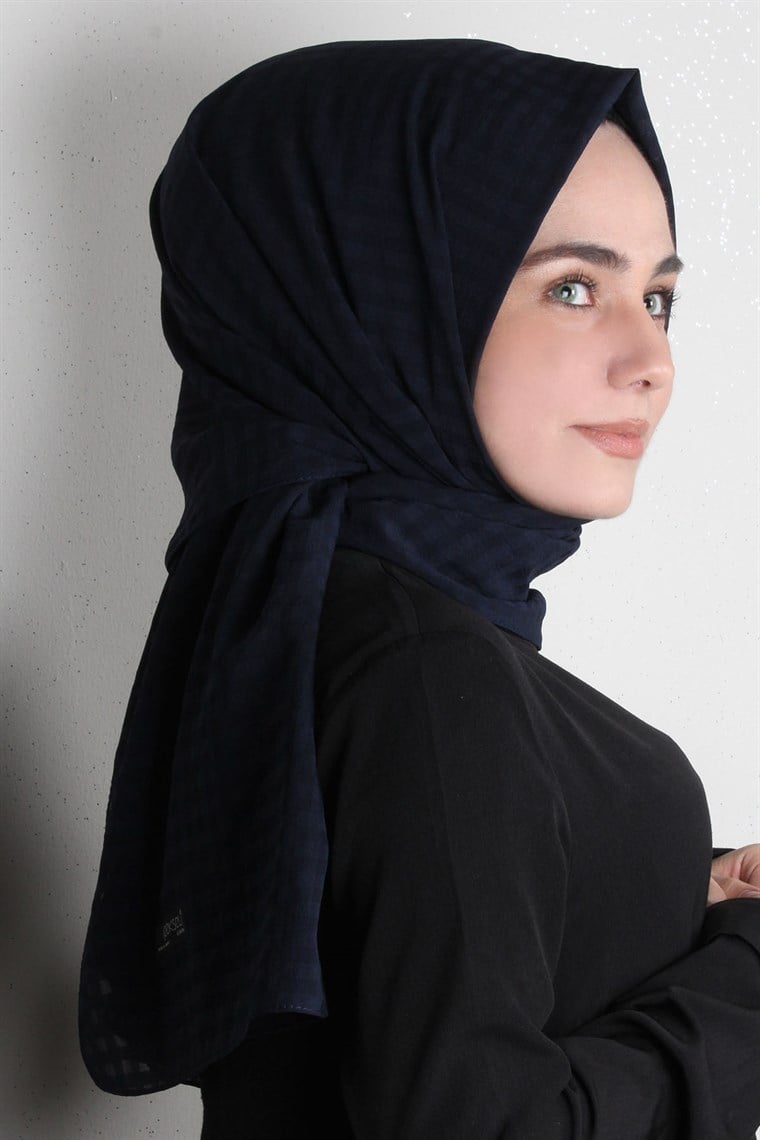 Trend Kare Desen Şal 1437-7 Lacivert