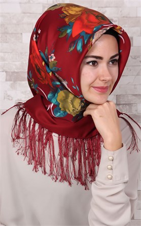 111-0003-11 PİRAMİT PÜSKÜLLÜ EŞARP BORDO