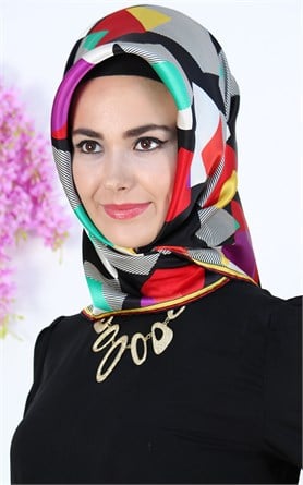 3863-01 ARMİNE İPEK SİYAH KIRMIZI