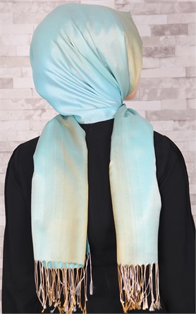 500-0010-18 ÇİFT YÖNLÜ İPEKSİ ŞAL TURKUAZ GOLD