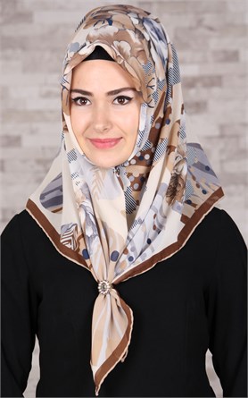 Piramit Krep Eşarp 116-0001-06 Kahve-Gri