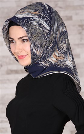 Piramit Krep Eşarp 116-0002-02 Lacivert