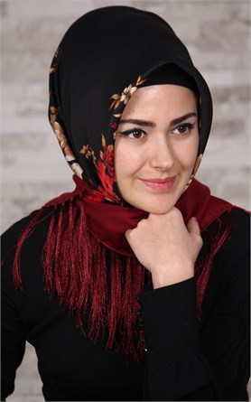 111-0011-09 PİRAMİT PÜSKÜLLÜ EŞARP BORDO