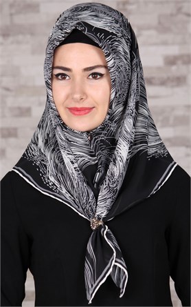 Piramit Krep Eşarp 116-0002-01 Siyah