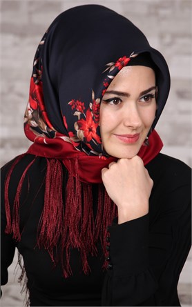 111-0011-01 PİRAMİT PÜSKÜLLÜ EŞARP BORDO LACİ