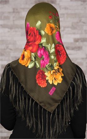 111-0011-02 PİRAMİT PÜSKÜLLÜ EŞARP KINA YEŞİLİ