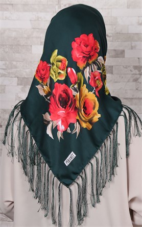 111-0001-03 PİRAMİT PÜSKÜLLÜ EŞARP YEŞİL