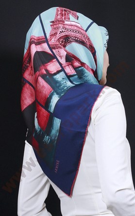 4504-07 ARMİNE İPEK LACİVERT TURKUAZ