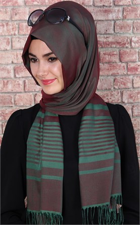500-0007-01  ÇİFT YÖNLÜ İPEKSİ ŞAL BORDO YEŞİL