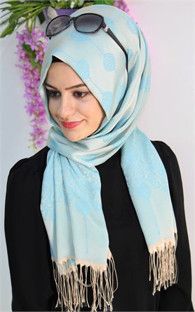 500-0003-03  ÇİFT YÖNLÜ İPEKSİ ŞAL MAVİ