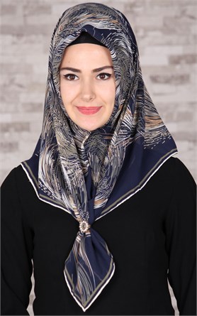 Piramit Krep Eşarp 116-0002-02 Lacivert