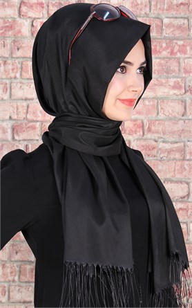 500-0001-26 ÇİFT YÖNLÜ İPEKSİ ŞAL SİYAH
