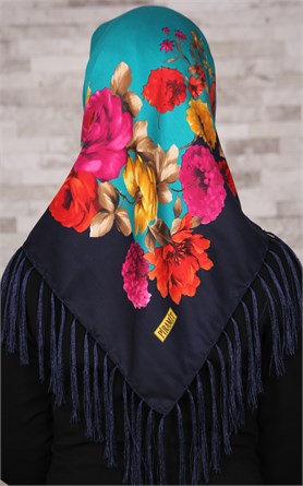 111-0011-03 PİRAMİT PÜSKÜLLÜ EŞARP LACİVERT