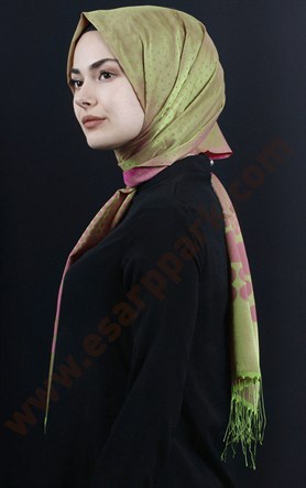 500-0002 -04 ÇİFT YÖNLÜ İPEKSİ ŞAL YEŞİL PEMBE