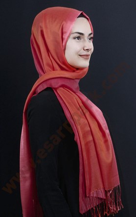 500-0010-05 ÇİFT YÖNLÜ İPEKSİ ŞAL PEMBE TURUNCU