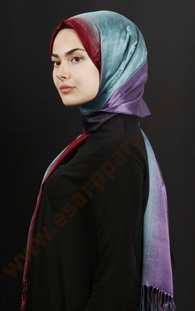 500-0010-12 ÇİFT YÖNLÜ İPEKSİ ŞAL BORDO MAVİ