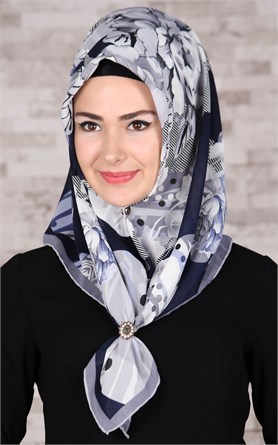 Piramit Krep Eşarp 116-0001-01 Mavi