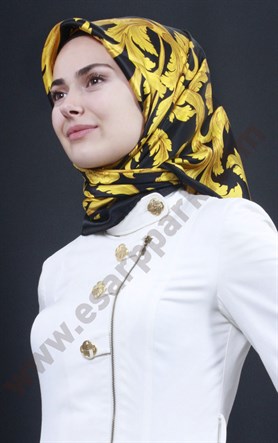6770-14 ARMİNE İPEK EŞARP 2015 YAZ SİYAH SARI