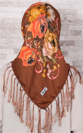 111-0003-12 PİRAMİT PÜSKÜLLÜ EŞARP KAHVE