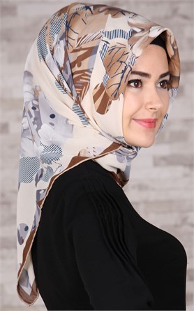 Piramit Krep Eşarp 116-0001-06 Kahve-Gri