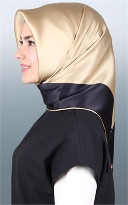 1500-002-10 ARMANDA DÜZ İPEK EŞARP GOLD SİYAH