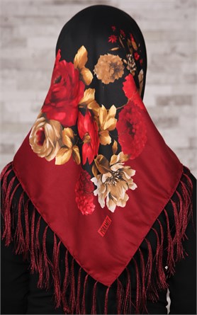 111-0011-09 PİRAMİT PÜSKÜLLÜ EŞARP BORDO