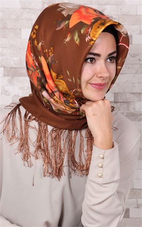 111-0003-12 PİRAMİT PÜSKÜLLÜ EŞARP KAHVE