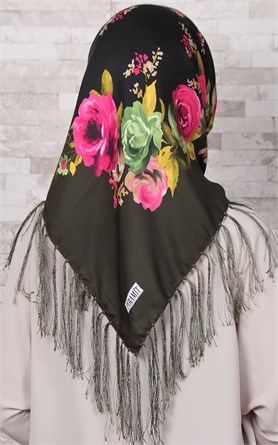 111-0002-01 PİRAMİT PÜSKÜLLÜ EŞARP KINA YEŞİLİ