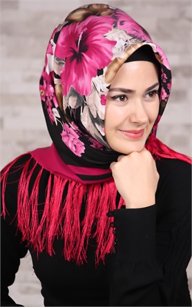 111-0008-01 PİRAMİT PÜSKÜLLÜ EŞARP FUŞYA