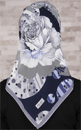 Piramit Krep Eşarp 116-0001-01 Mavi