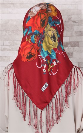 111-0003-11 PİRAMİT PÜSKÜLLÜ EŞARP BORDO