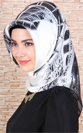3872 -02 ARMİNE İPEK EŞARP SİYAH FÜME