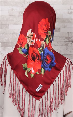 111-0001-02 PİRAMİT PÜSKÜLLÜ EŞARP  BORDO