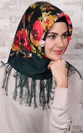 111-0002-03 PİRAMİT PÜSKÜLLÜ EŞARP  YEŞİL