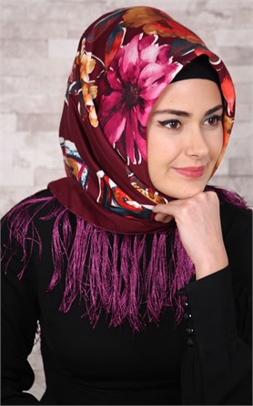 111-0006-04 PİRAMİT PÜSKÜLLÜ EŞARP MÜRDÜM