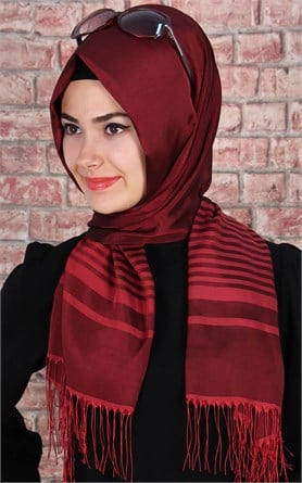 500-0007-02  ÇİFT YÖNLÜ İPEKSİ ŞAL BORDO