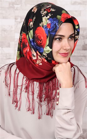 111-0002-05 PİRAMİT PÜSKÜLLÜ EŞARP BORDO