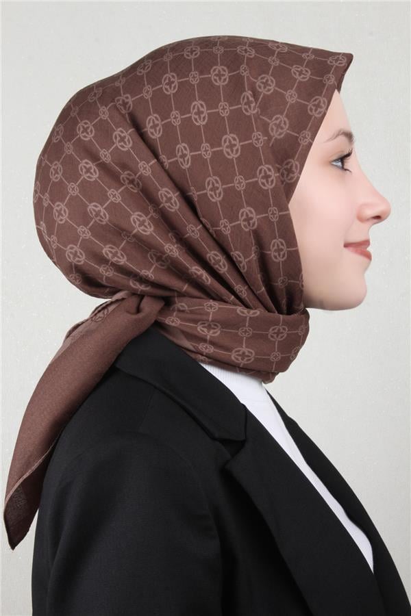 Aker Elegance Monogram Eşarp 1090500-932 Kahverengi