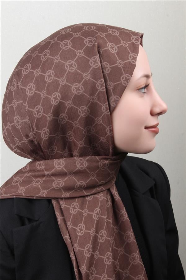 Aker Elegance Monogram Şal 4108-1 Kahve