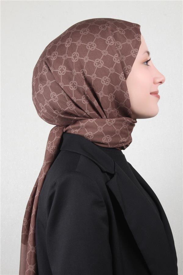 Aker Elegance Monogram Şal 4108-1 Kahve