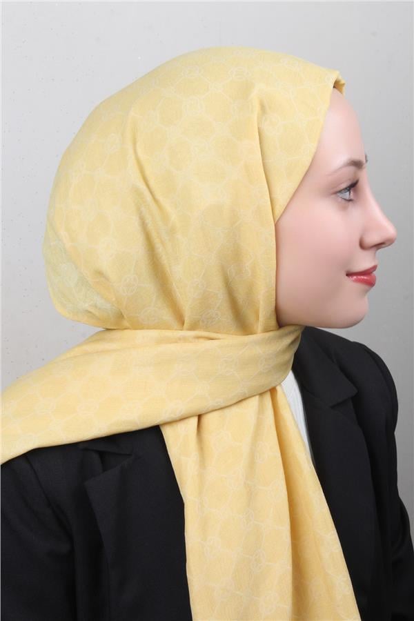 Aker Elegance Monogram Şal 4108-12 Soft Sarı