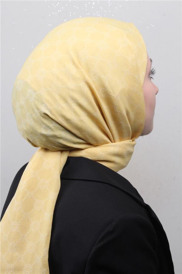 Aker Elegance Monogram Şal 4108-12 Soft Sarı