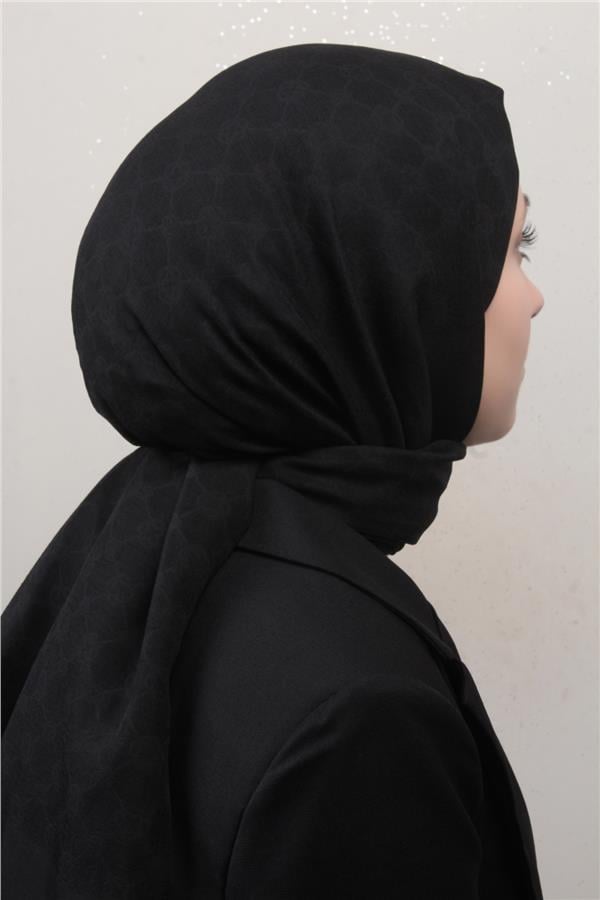 Aker Elegance Monogram Şal 4108-16 Siyah