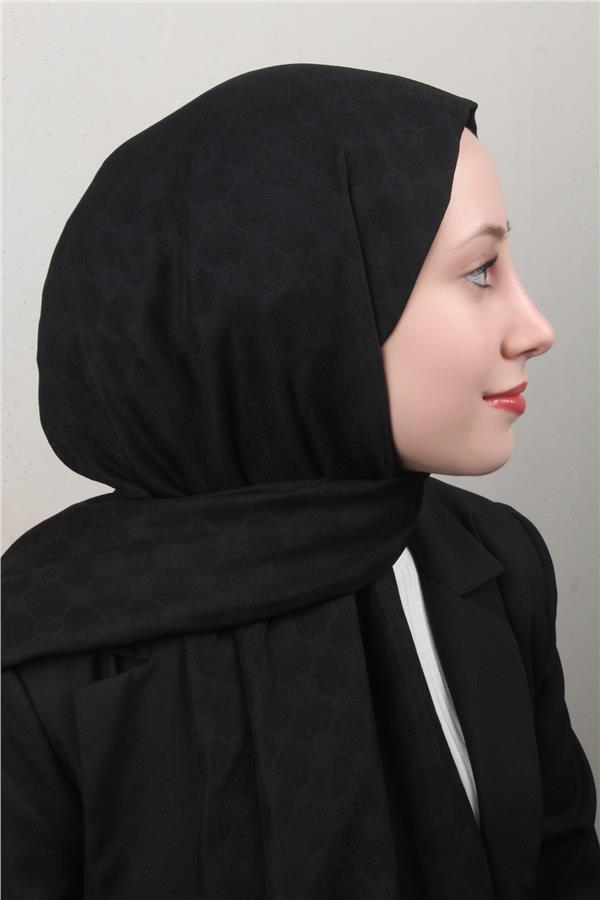 Aker Elegance Monogram Şal 4108-16 Siyah