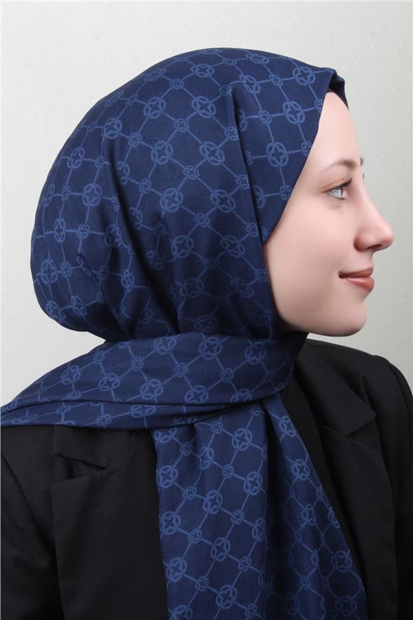 Aker Elegance Monogram Şal 4108-3 Lacivert