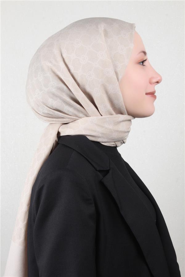Aker Elegance Monogram Şal 4108-7 Kemik