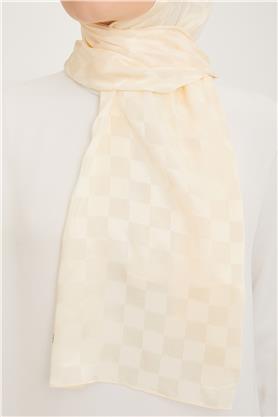 Armine Jakarlı Diamond Şal Dama 3096-13 Ekru